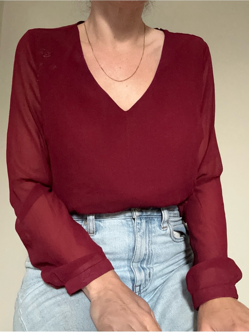 Banana Republic V-Neck Blouse in Deep Burgundy